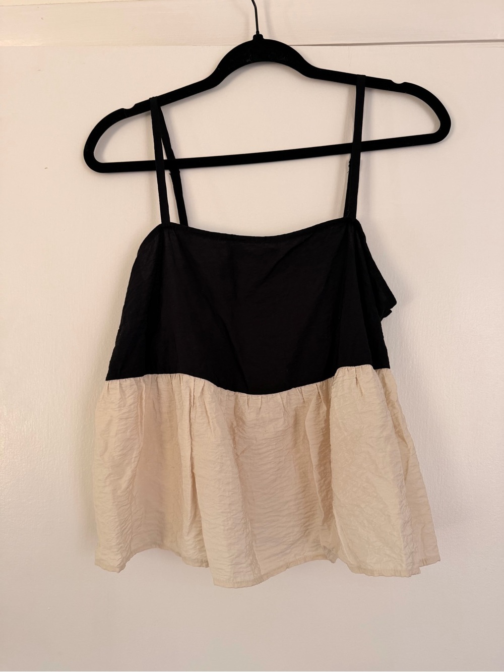 LOFT Black and Cream Two-Tone Tiered Spaghetti-Strap Cami